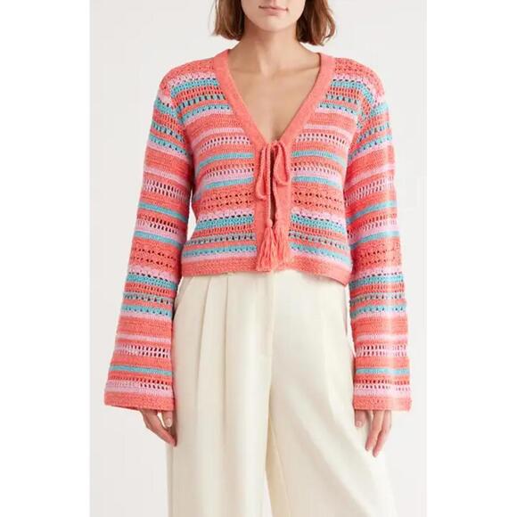 Ramy Brook Sweaters - NWT! Ramy Brook Madge Cotton Stripe Cardigan in Flame Geo Size XS